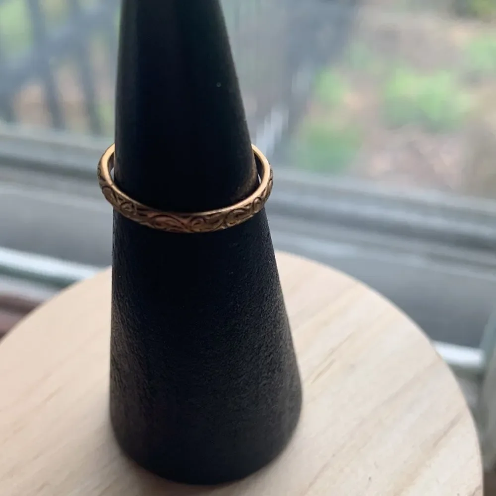 Vintage Etched brown flower ring adjustable